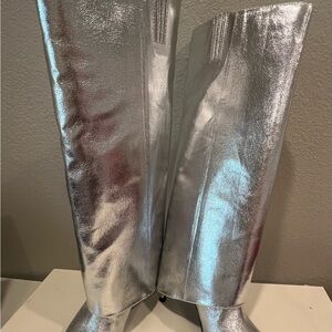 Open Edit Silver Metallic Knee-High Boots